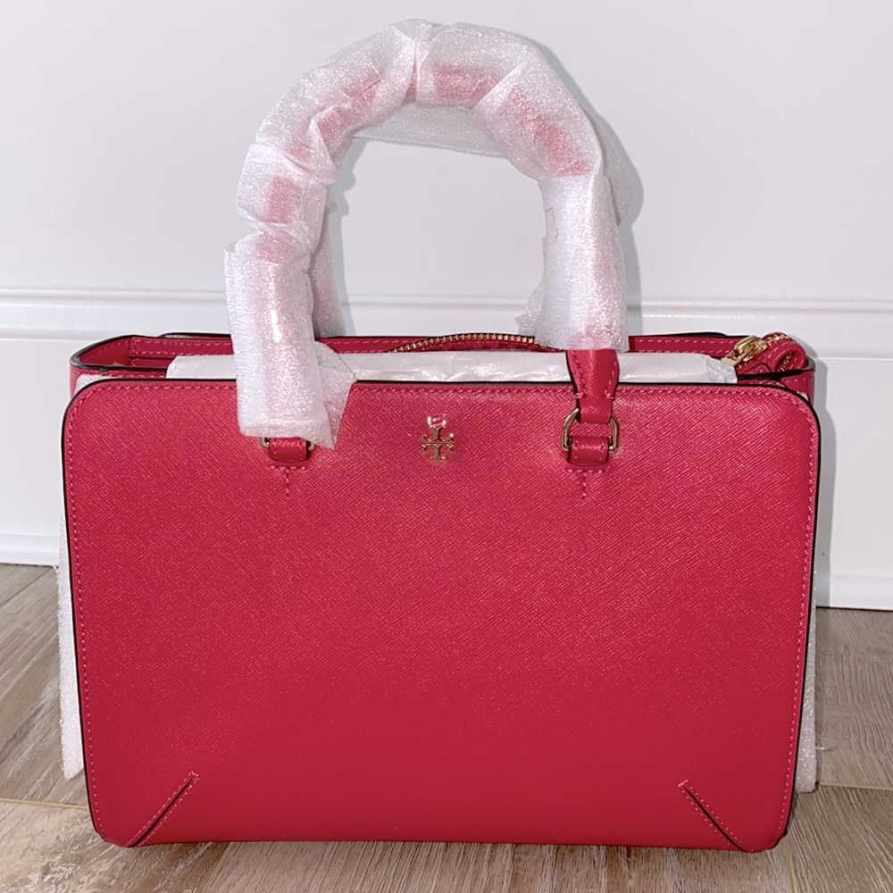NWT Tory Burch Robinson Small Zip Tote Dark Peony